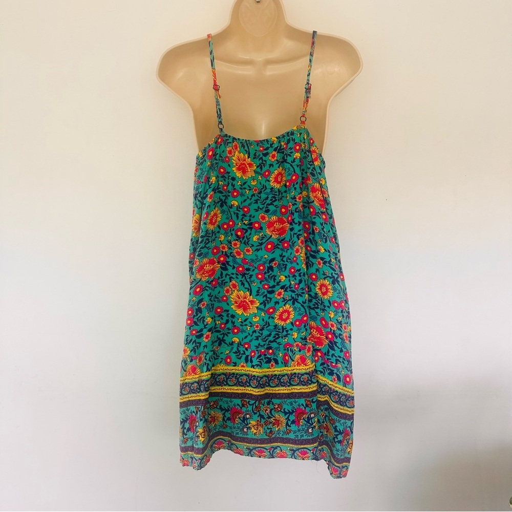 Queral Boho Floral Women’s Dress Turquoise, Pink Yellow Sundress Medium - Picture 3 of 7